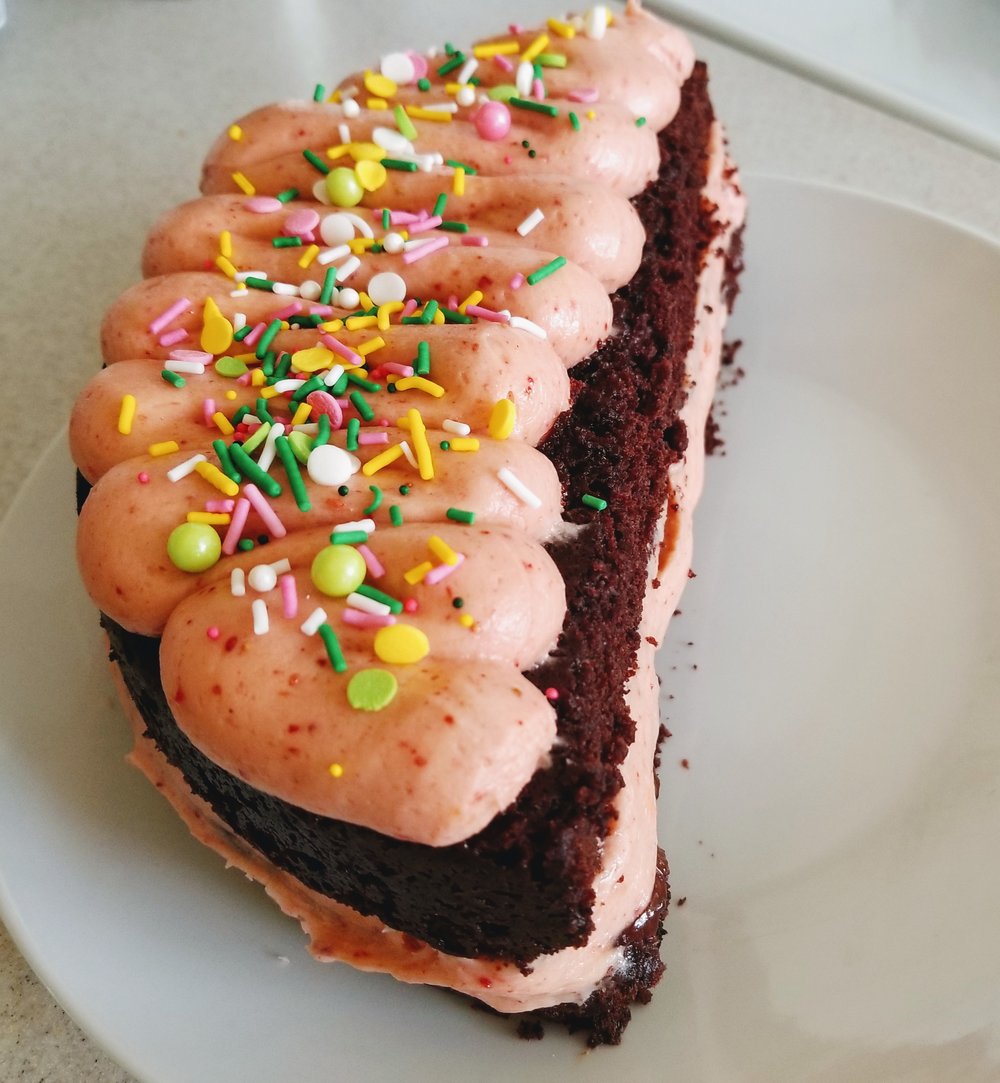 Chocolate Celebration Cake with Strawberry Frosting